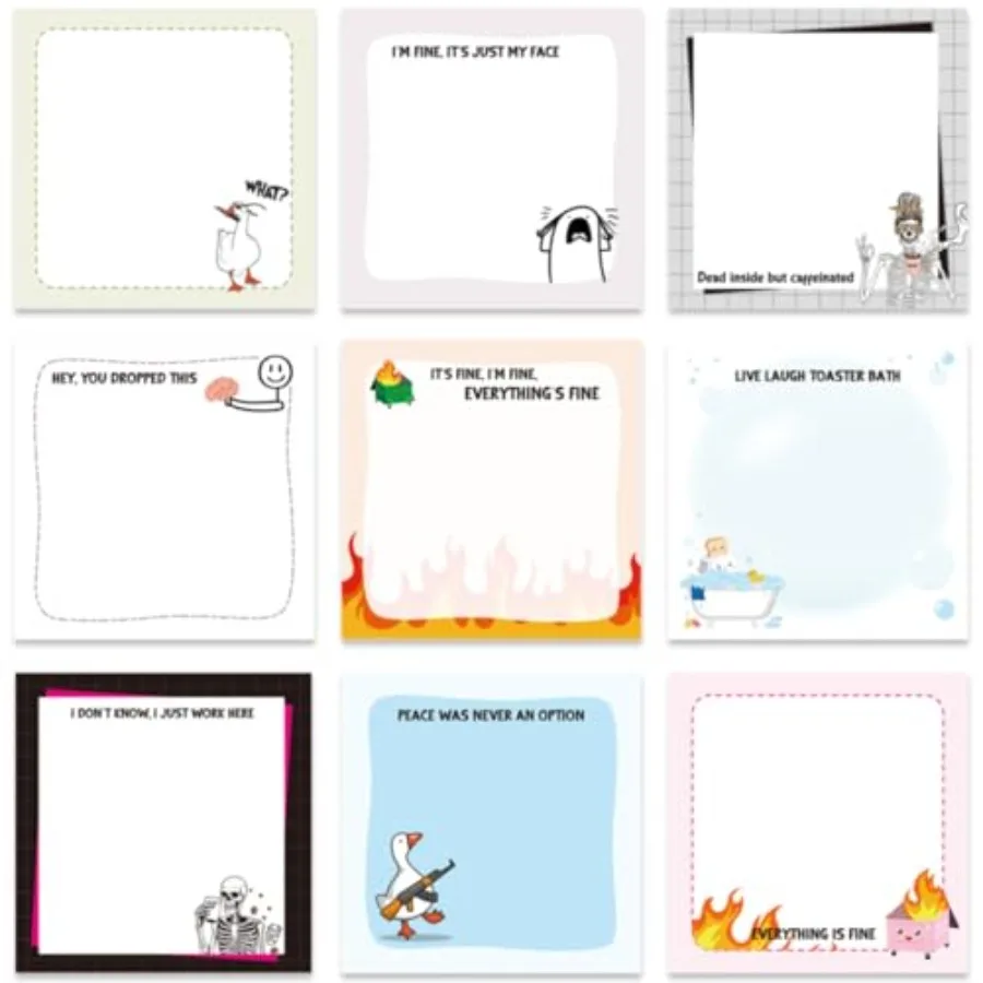 

Sticky Notes Gifts - 9 Pack Sticky Notes 3x3 Inch Office Gifts for Coworkers Post Memo Pads Work Gag Self-Stick Notepads Office