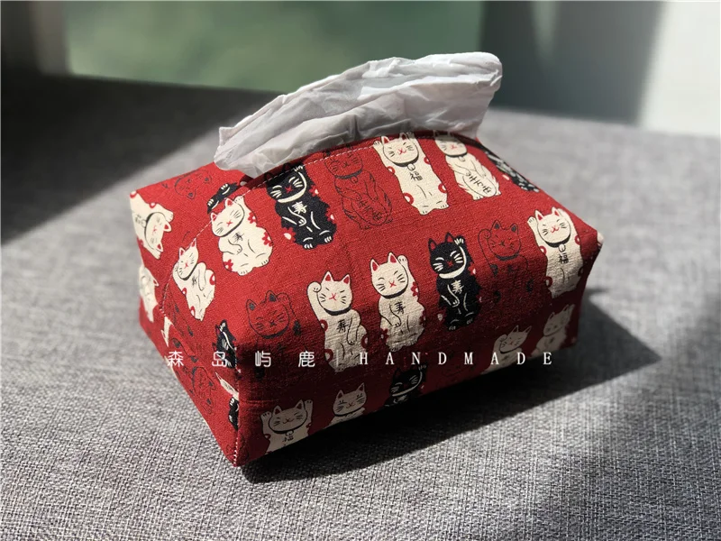 Japanese Style Colth Tissue Box Case Vintage Print Facial Tissue Cover Holder Handmade Desktop Decoration Storage Bag