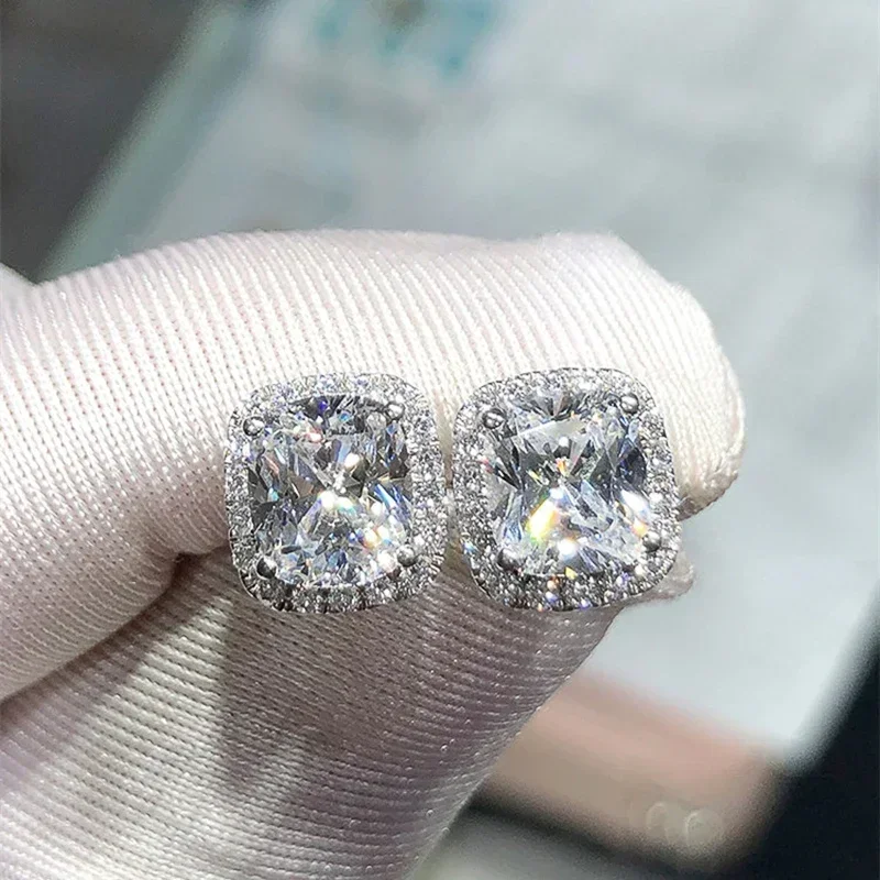 Huitan-pendientes clásicos con forma de cojín para mujer, piedra de circonia cúbica brillante, joyería de lujo para fiesta de compromiso y boda