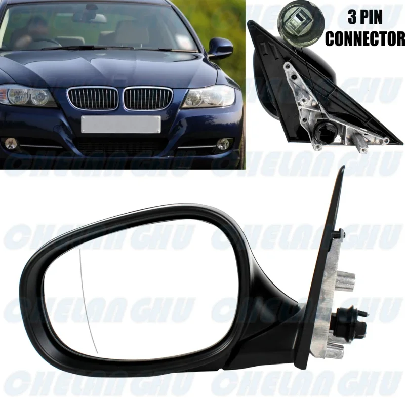 For BMW E90 E91 LCl 318i 320i 325i 330i 335i 2009 2010 2011 2012 Left Side 3 Pins Black Painted Adjust Memory Mirror assembly