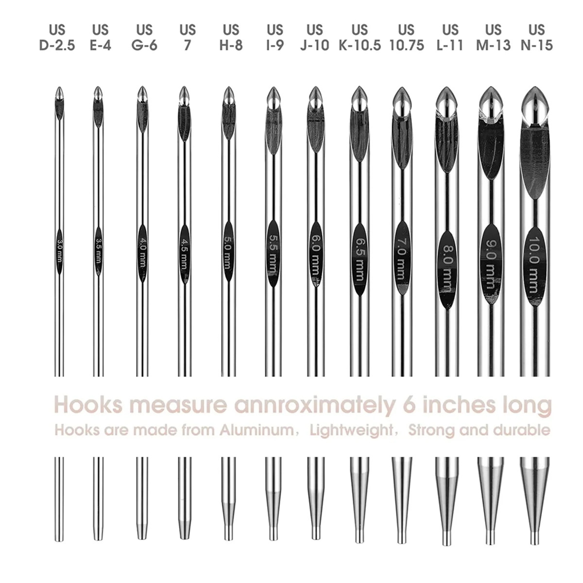 ABJG-مجموعة خطافات كروشيه تونسية مع كابل 6 بوصة من الألومنيوم قابلة للتبديل مجموعة خطافات كروشيه 3 مم - 10 مم