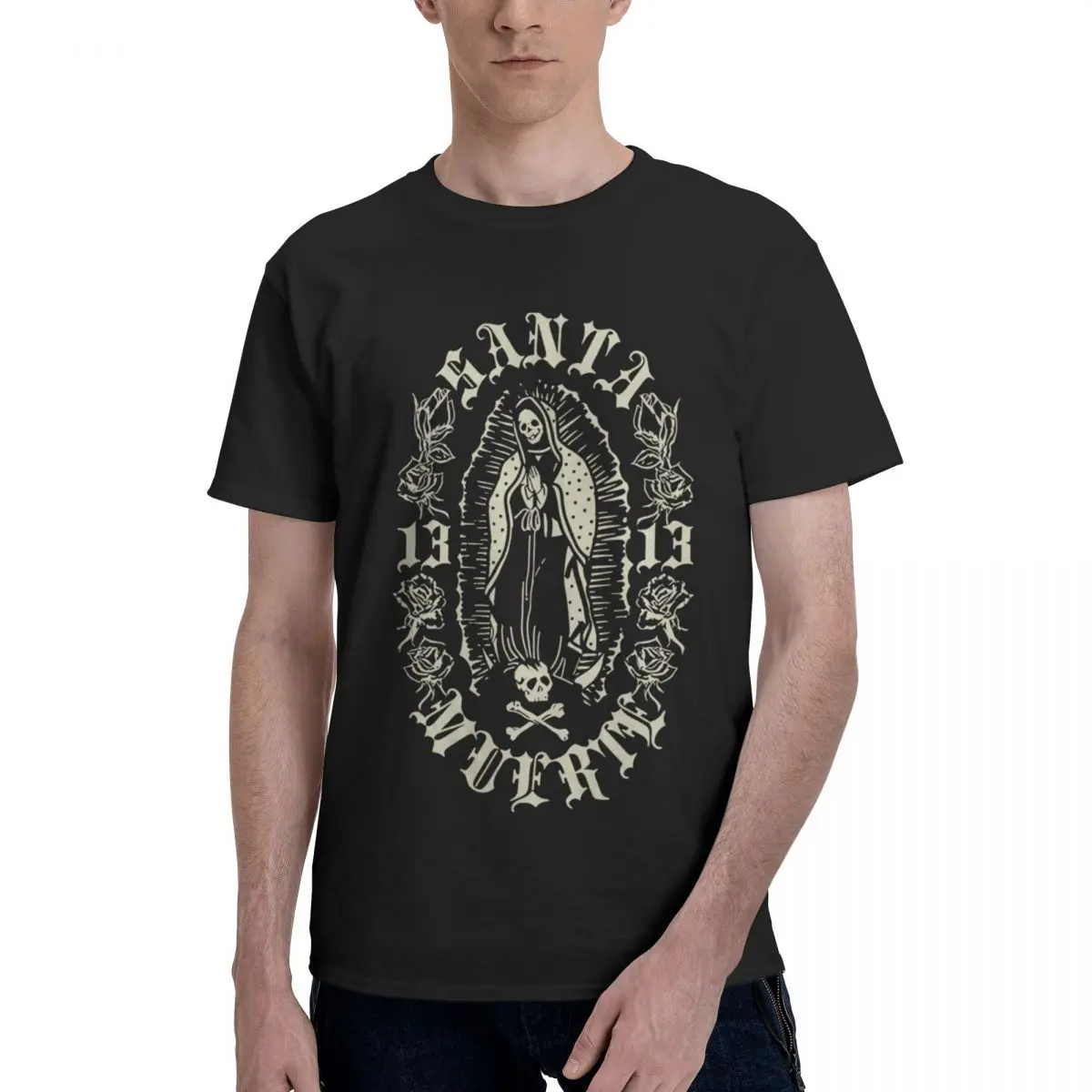 

Santa Muerte 13, 100% хлопок, повседневные дышащие удобные забавные мужские футболки с мангой, забавные подарки