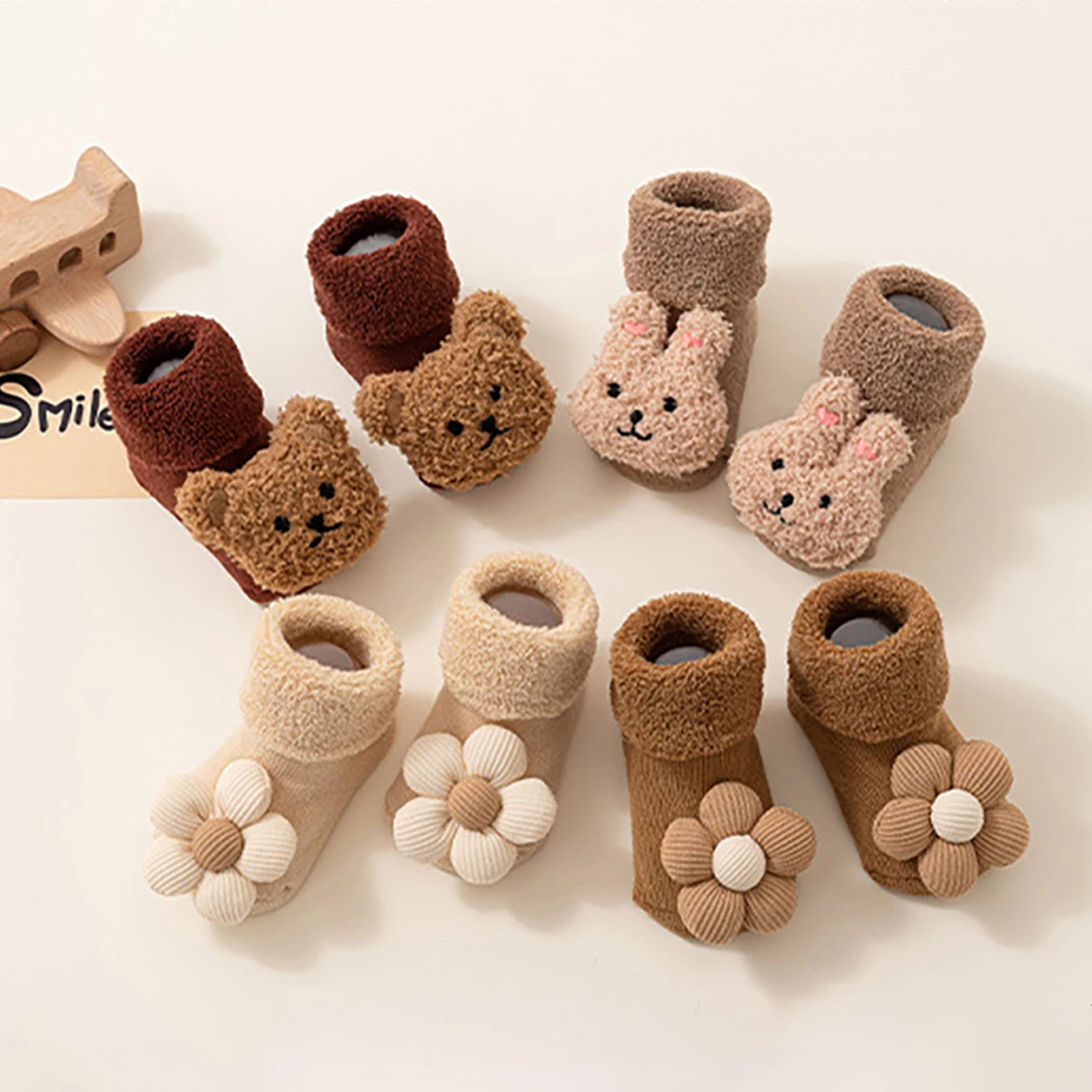 Winter Baby Terry Socks Thicken Warm Toddler Plush Sock 0-3Year Boys Girls Anti-Slip Floor Socks Sweet Flower Children Footwear