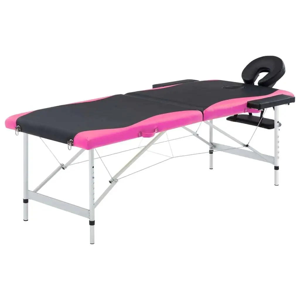 Foldable 2-Zone Massage Table - Lightweight Aluminum in Black & Pink for Spa & Home Use