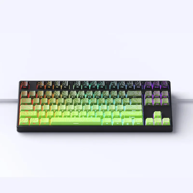 Cherry Profile Matcha Topographic 4.0 PBT Double Shot Keycaps Side Print Shine Through Keycaps for MX Switches Gaming Keyboard