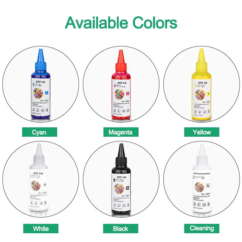 100ml DTF Ink Transfer Film Ink for EPSON DX5 DX6 DX7 XP600 4720 L805 L800 L1800 I3200 All DTF Printers White Pigment Ink