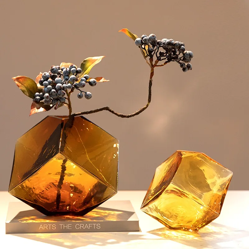 

Hand Blown Colored Glass Geometric Vase Ornament Home Decoration Hydroponic System Accessory Unique Style