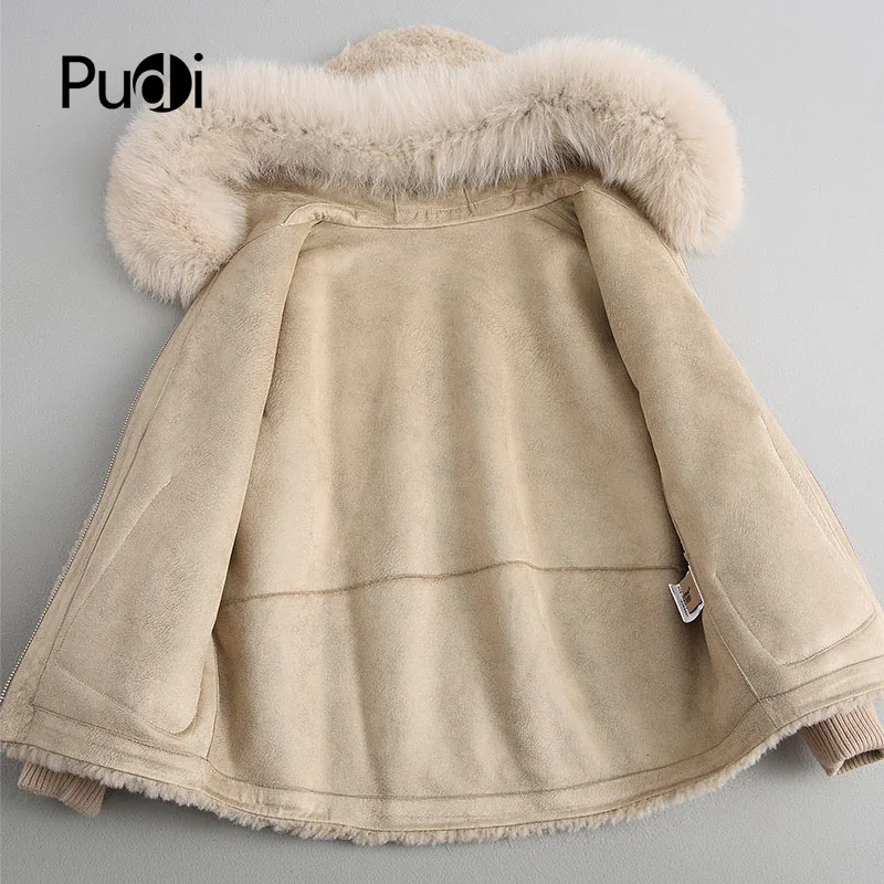 PUDI A18103 Frauen Winter Wolle Warme Echt Fox Pelz Kapuze Mantel Dame Echte Wolle Langen Mantel Jacke Über Größe parka