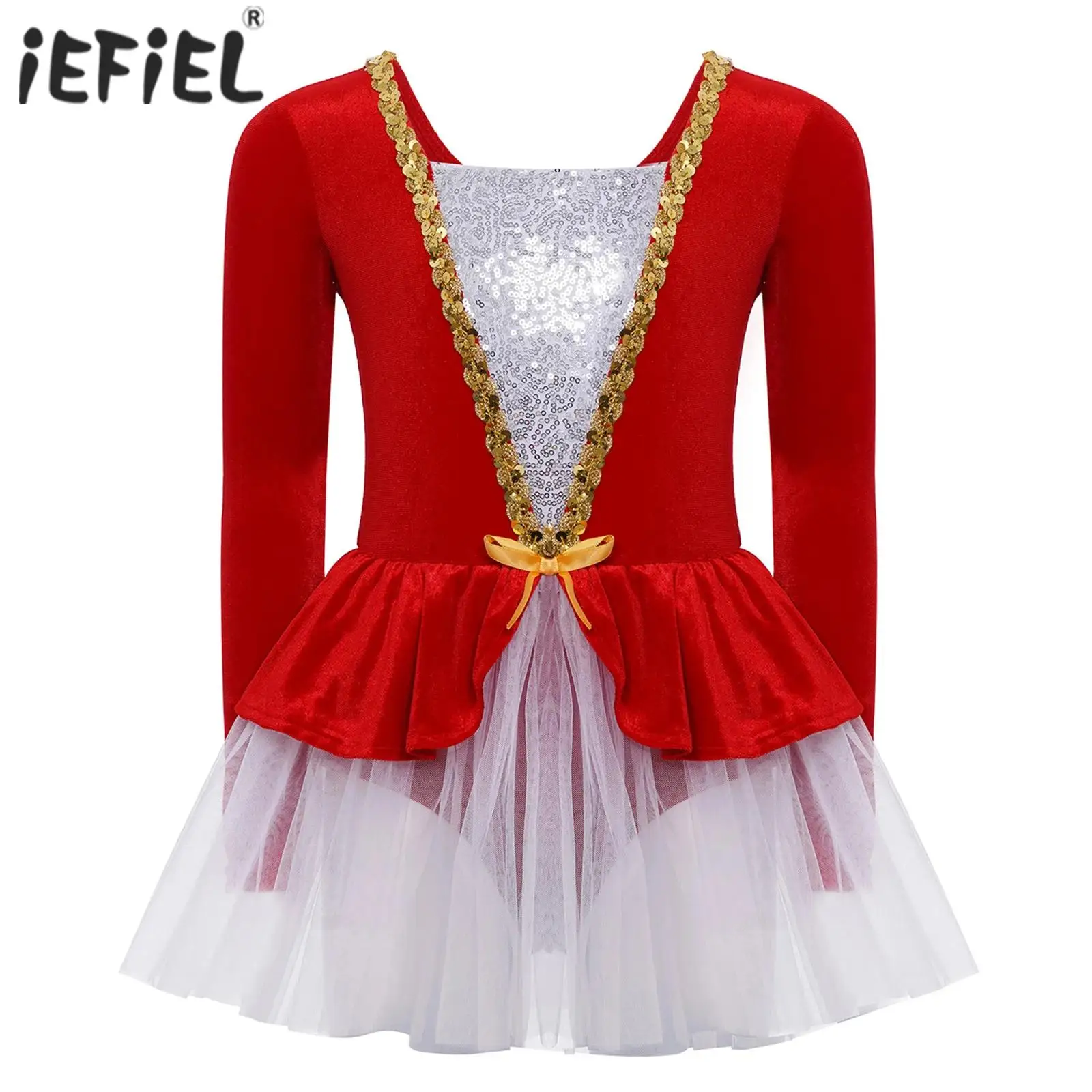 

Детское платье для фигурного катания для девочек, балетный танцевальный костюм балерины с длинными рукавами, блестящие блестки, лоскутное бархатное трико, платье-пачка