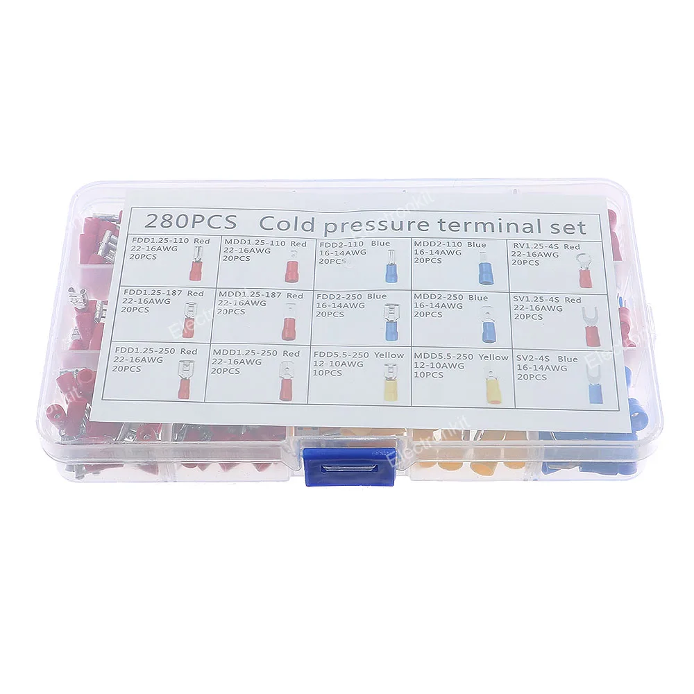 280pcs Wire Connector Kit Male Female Insulated Terminals Cold Crimp Terminals Crimp Terminals Spade Butt Connector Assorted Kit