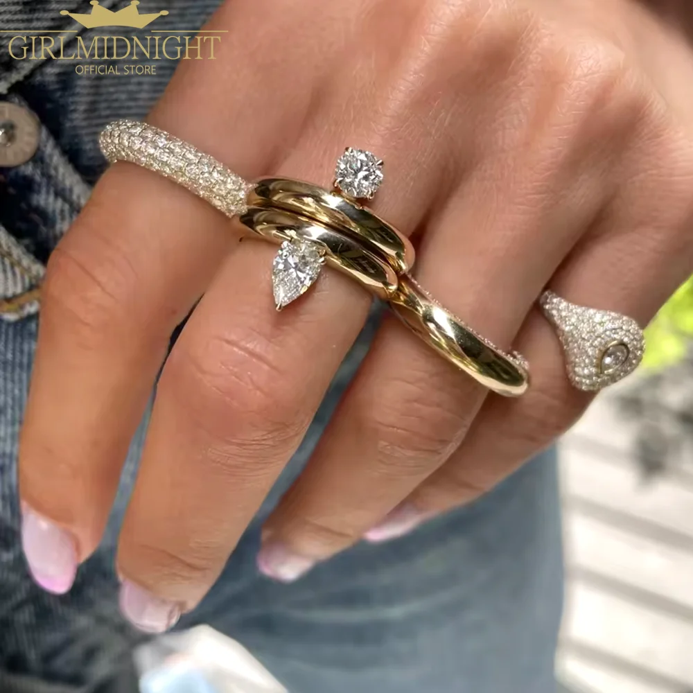 Neue Gold Farbe Runde Tear Drop CZ Engagement Band Ring Für Frauen Geometrische Einfache Multi Raw Breite Bands Finger Schmuck