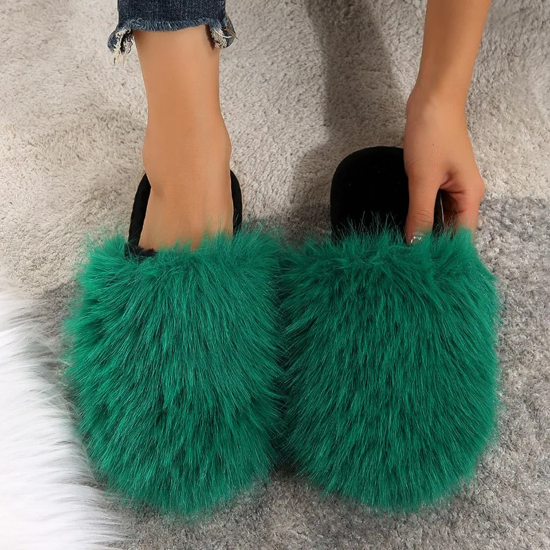 

Luxury Fluffy Long Plush Indoor Slippers Women 2025 Winter Thicken Warm Faux Fur Slides Soft Sole Flat Heels Postpartum Shoes