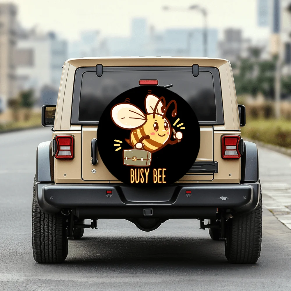 Busy Little Bee Cartoon Pattern 30/34 Inch Multi-Functional Tire Cover, Suitable For Jeeps, Trailers, RVs, Off-Road Vehicles, Tr
