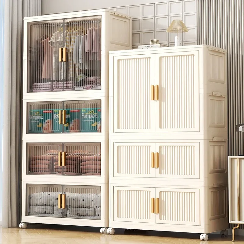 Folding Storage Cabinet Plastic Clothes Organizer Toy Storage Cabinet Thickened Wardrobe Space-Saving Home Storage