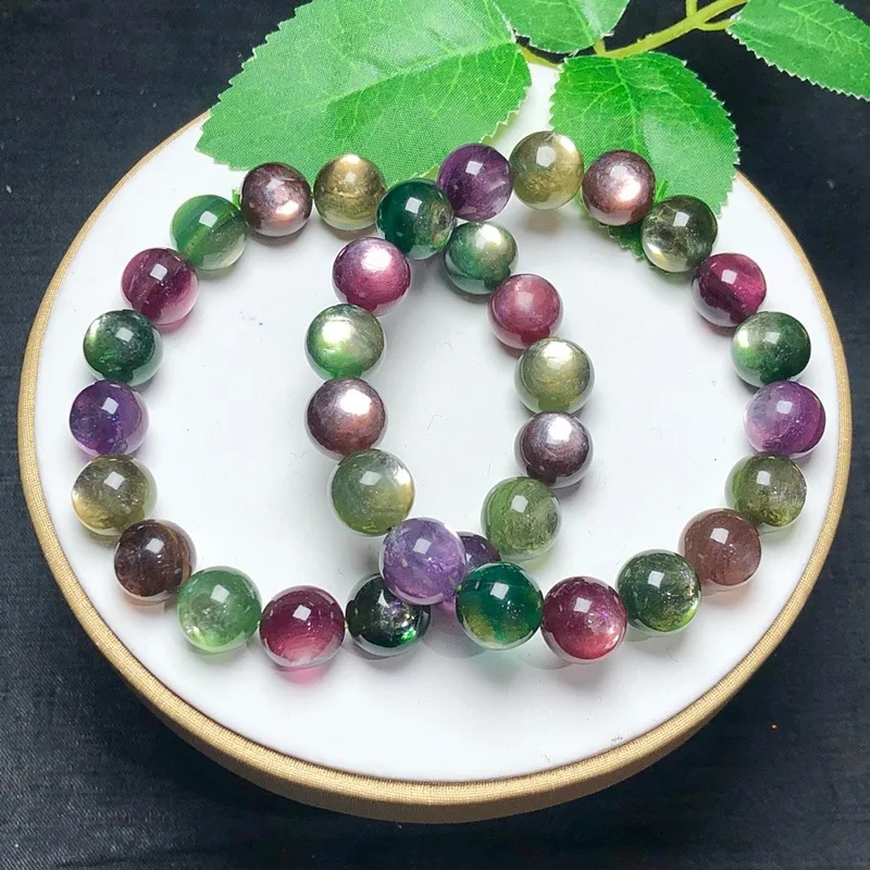 Rough stone color Lepidolite bracelet eye flash Duobao lithium acrylic film faced jewelry bracelet simple bracelet single Ci