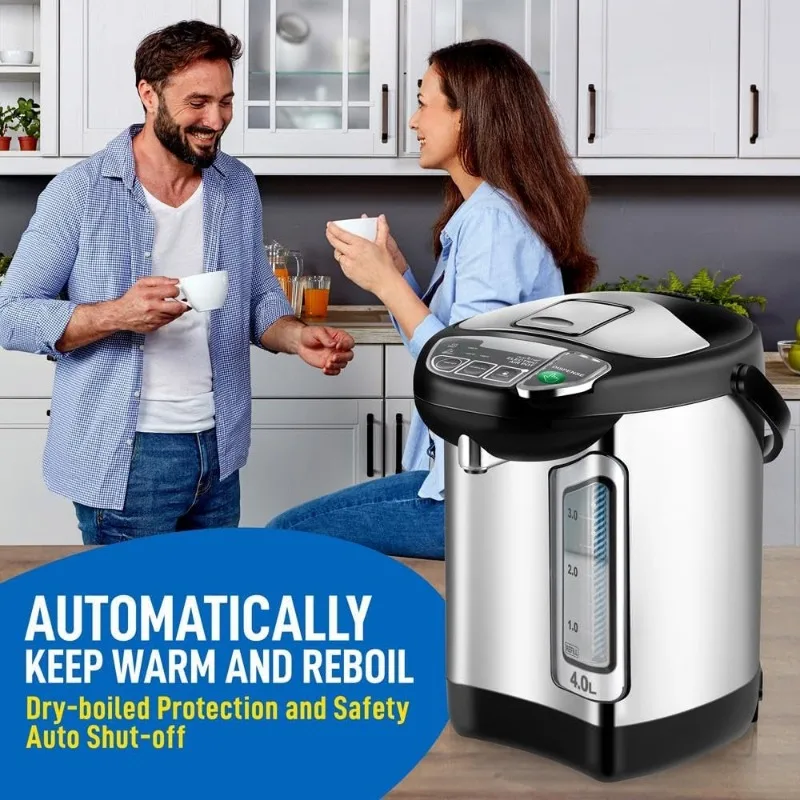 Электрический водонагреватель и подогреватель NutriChef — электрический диспенсер для горячей воды из нержавеющей стали 4 л/4,2 карата с вращающимся основанием, предохранительный замок