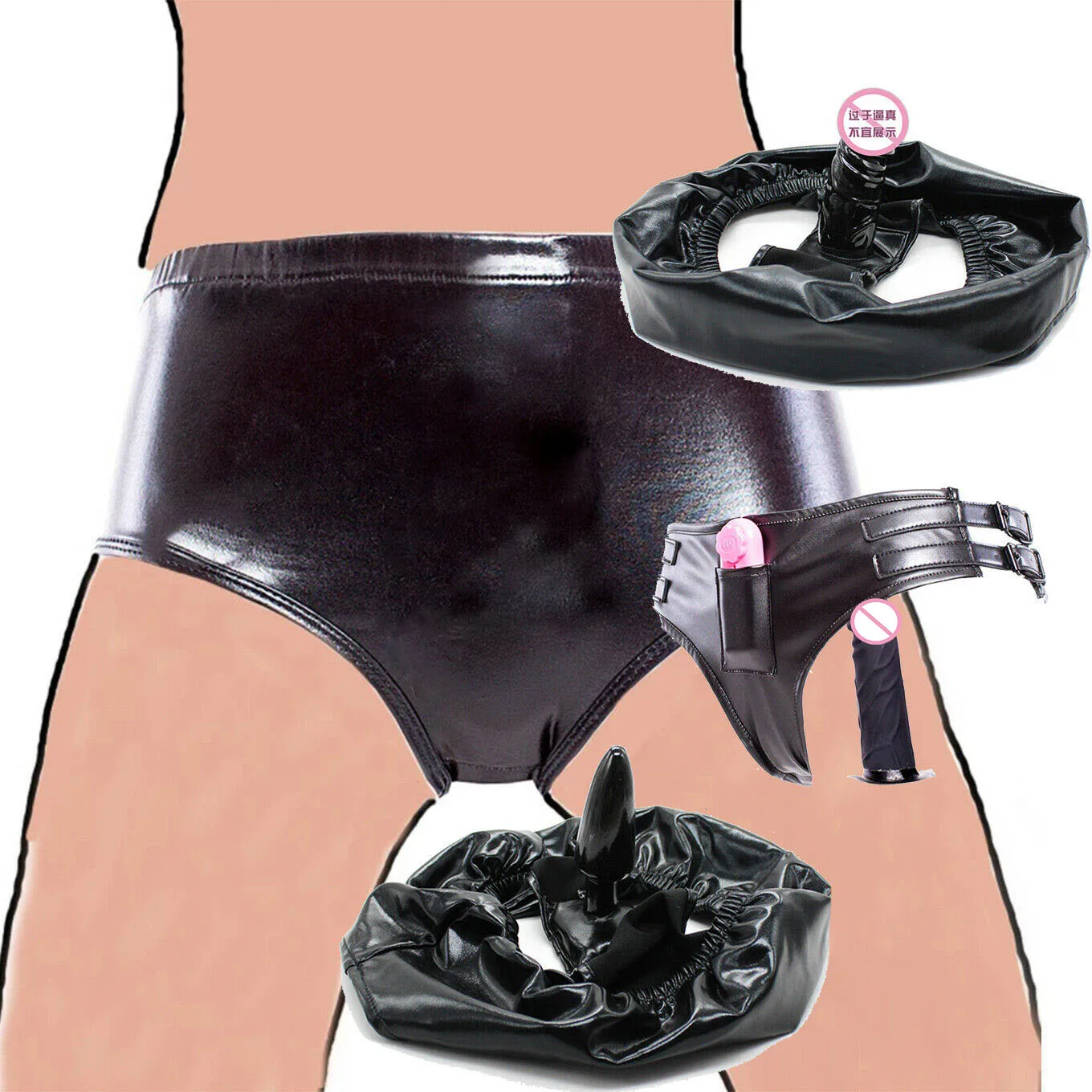 Patent/PU Leather Chastity Panties with Anal Vagina Plug Pants Vibrator Dildo Strap On Bondage Harness Belt Thong G Spot Sex Toy