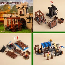 MOC Military Medieval Castle Building Block Viking Soldiers Roma Knight Figures Weapon Parts Mini Siege Bridge Bricks Model Toys