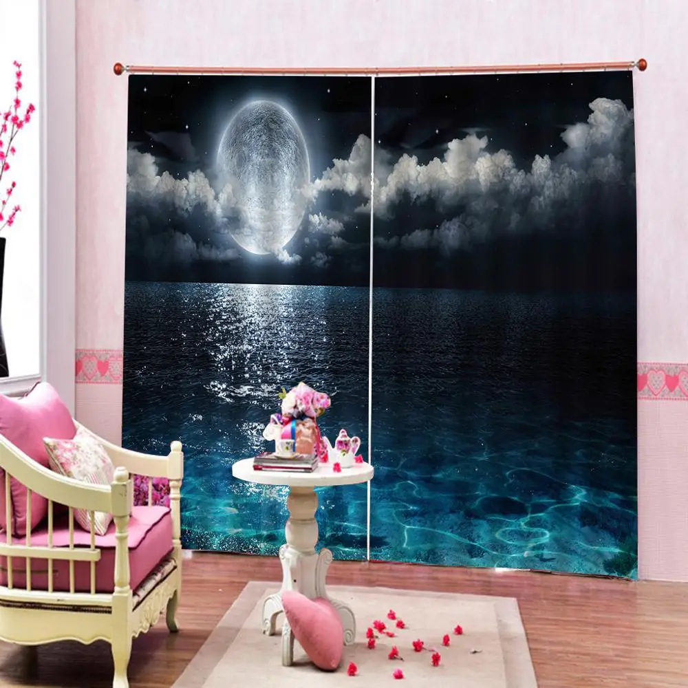 sky lake moonlight 3D Curtain Luxury Blackout Window Curtain Living Room dark blue curtains for bedroom Blackout curtain