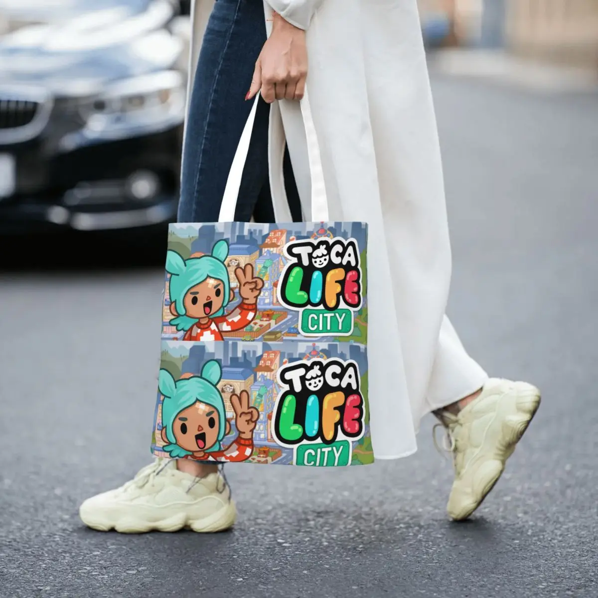توكا لايف بوكس توكا بوكا لطيف لعبة أكياس التسوق طوي قماش حمل حقيبة المرأة حقيبة كتف حقيبة يد للسفر