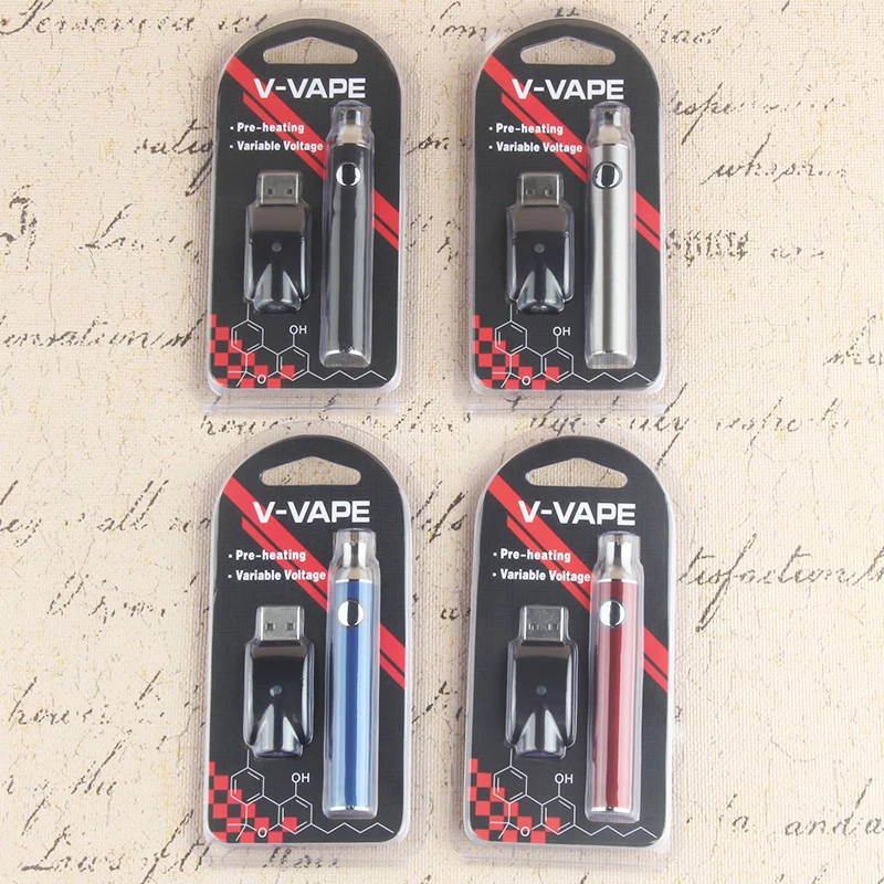 Cigarrillo electrónico 650mAh Evod V Vape Precalentamiento Botón de ajuste Batería Ecigs de voltaje variable para cartuchos de aceite CBD