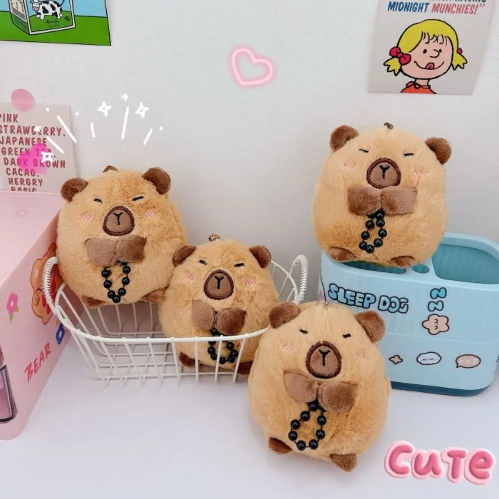 Moda contas capivara chaveiro de pelúcia animal chaveiro dos desenhos animados capivara saco pingente marrom peludo pequeno capivara brinquedo de pelúcia crianças