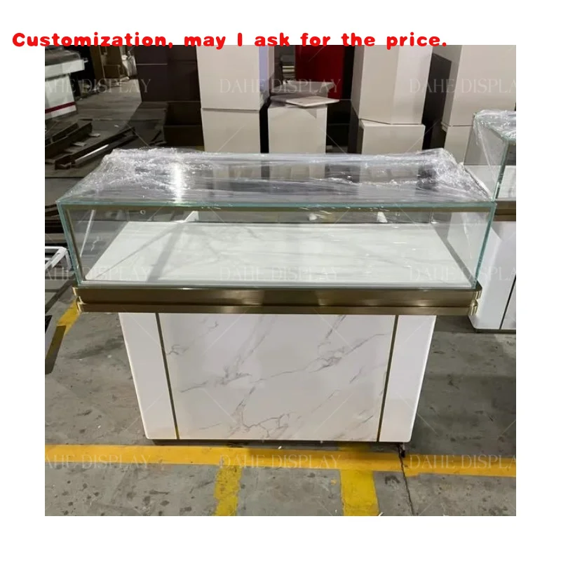custom.Fashion Jewelry Display Showcase Stainless Steel Frame Marble Color Cabinet Luxury Jewelry Showcase Jewelry Shop