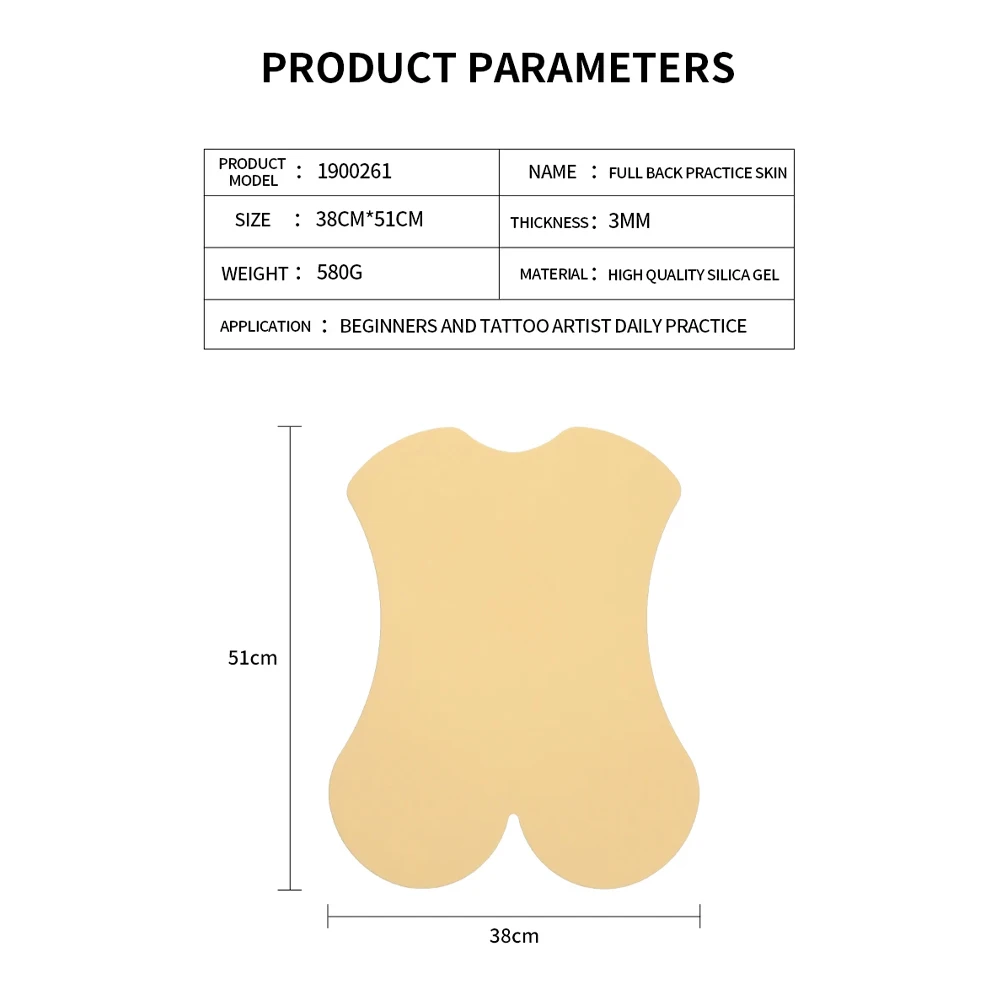 YILONG Silicone Full Back Tattoo Practice Skin 3MM Fake Skin Double-Sided for Permanent Makeup Tattoo Accessory