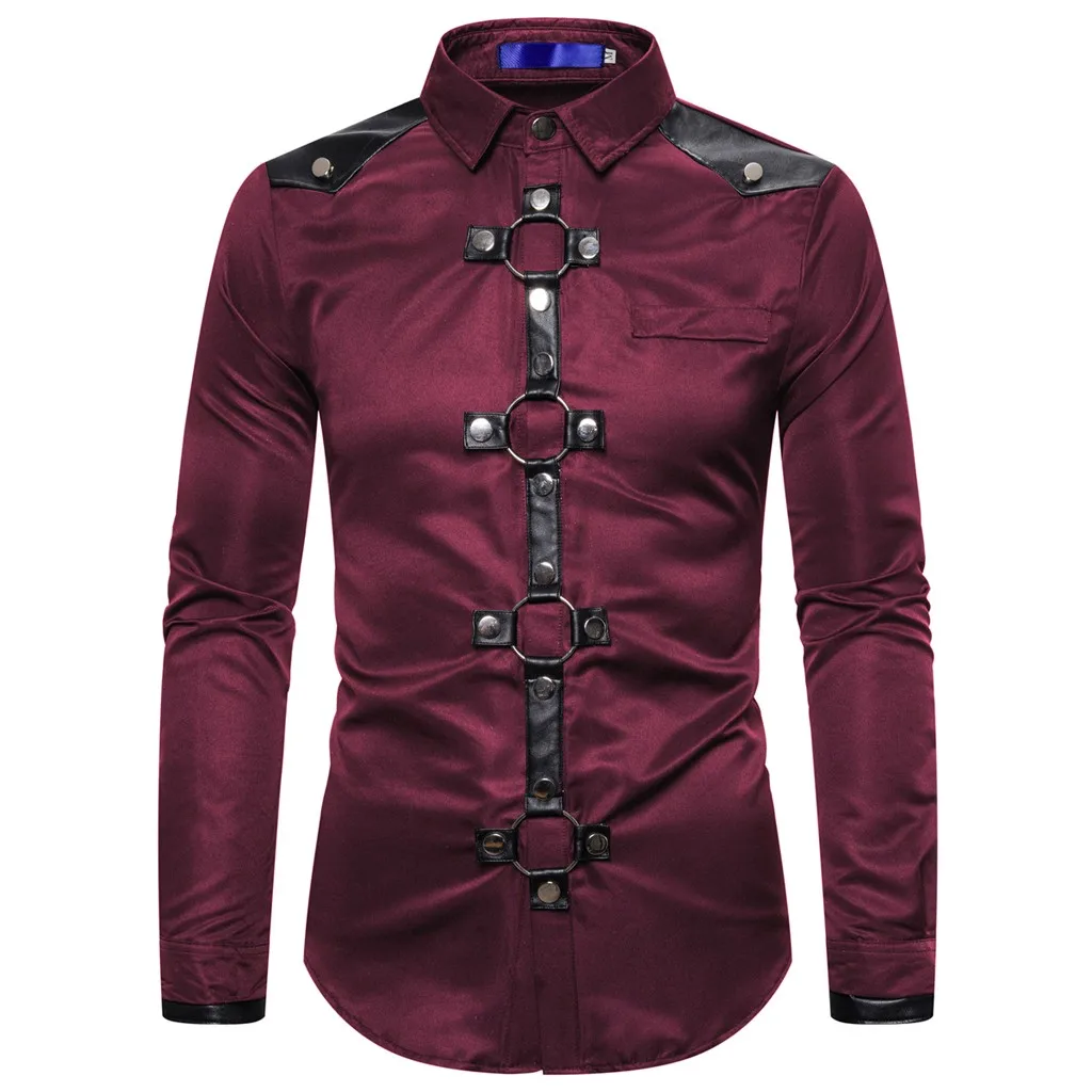 

Men's Medieval Retro Punk Shirt Tops Long Sleeve Lapel Buton Up Slim Fit Shirt Scottish Costume Cosplay Victorian Male Clothing