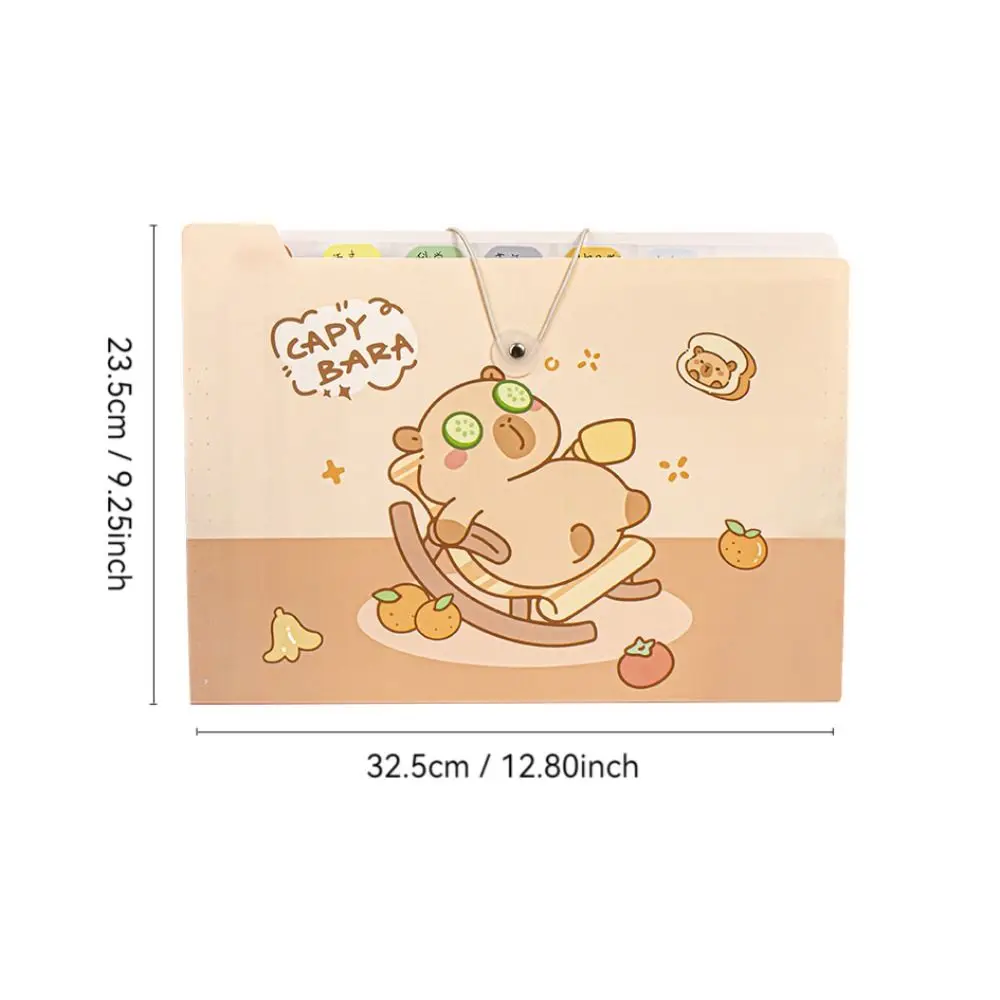 Cute Capybara A4 File Folder Cartoon Creative Test Paper Storage Folder 8/12 Pockets PP Envelope Folder