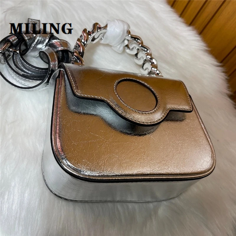 Mini Metallic Top-handle Bag Vintage Adjust Shoulder Bag Fashion Crossbody Bag Women Handbag With Cover Totes Purse High Quality