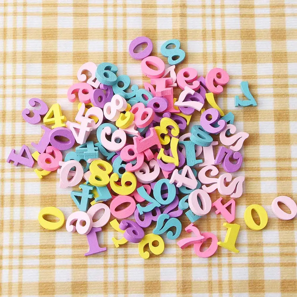 Colorful Mixed Alphabet Number Decorative Wodden Chip Handmade DIY Art Crafts Home Office Desktop Display Ornaments