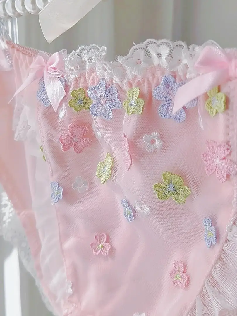 Sweet Flowers Japanese Cute Girl Low Waist Underwear Bow Embroidered Lace Edge Triangle Panties Lolita Fresh Panties