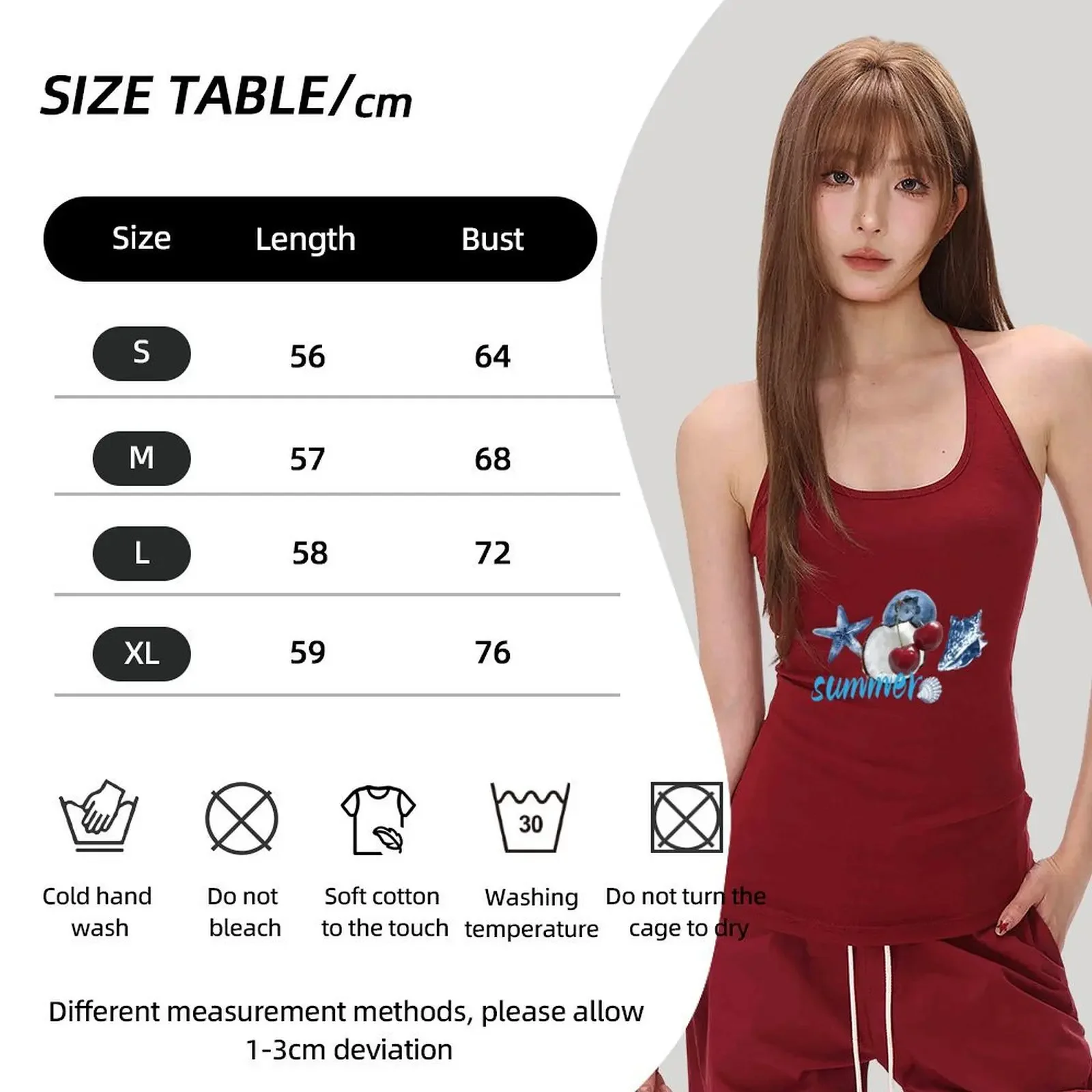 

Casual Summer Tops Claret Halter Tops Casual Outings Applicable For Daily Wear Cotton Spandex Fabric Halter Style