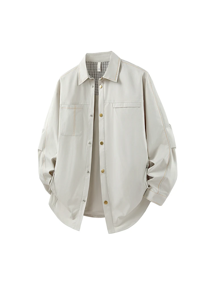 

Sunshine Clean Casual Loose Long Sleeve Thin Outerwear Shirt for Men Stylish Dapper Spring Autumn Loose Fit Polyester Fiber