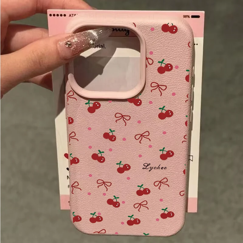 Чехол для OPPO Reno 13 14 12 11 10 Pro 13F 12F 11F 5G 7 4G 5 6 Lite 8T 7Z 8Z 8 Artistic Bow Cherry Leather Feeling Cover