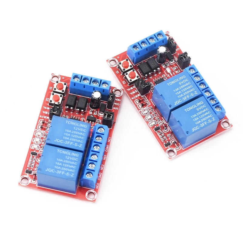 Snvi  2 keys self-locking interlock one of three options Relay module High-low trigger 5V12V24V with switch light