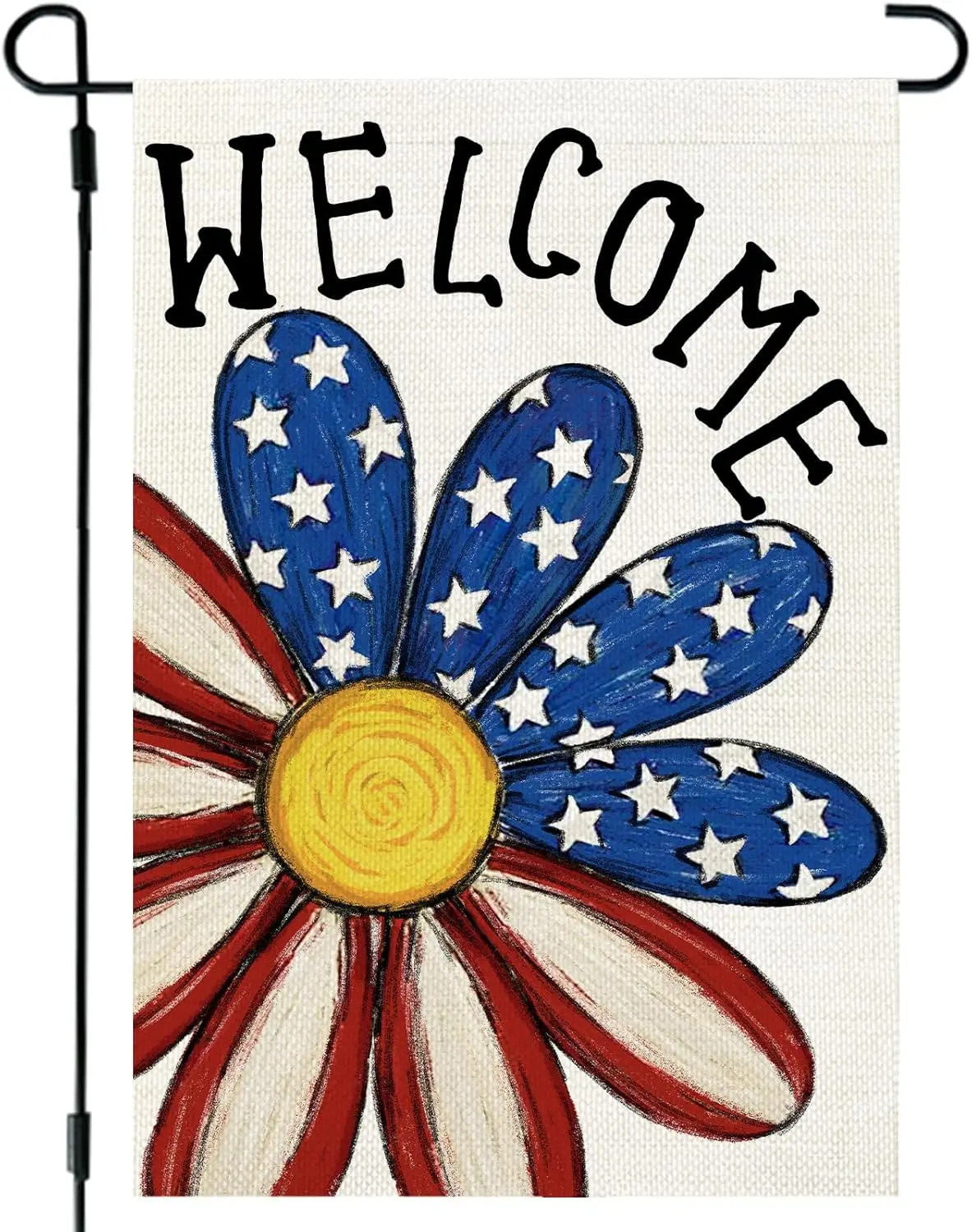 CROWNED BEAUTY 4th of July Garden Flag Patriotic Daisy 12x18 Inch Double Sided Small Blue Red Stars Stripes Seasonal Holiday jjp