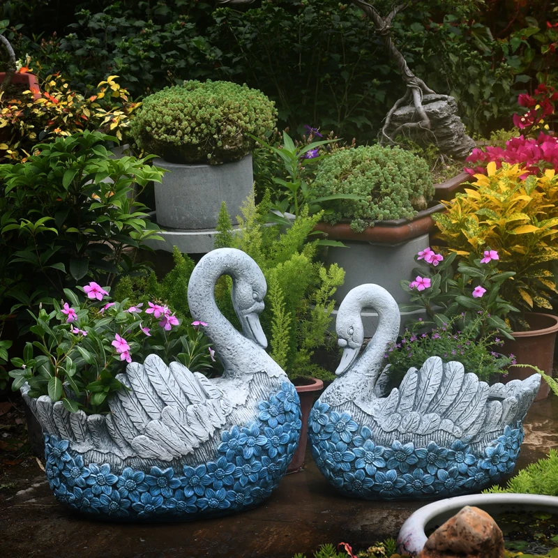 Personalized Flower Pot Outdoor Courtyard Swan Decoration Balcony Large Succulent Container Versatile Scenes Bonsai Basin