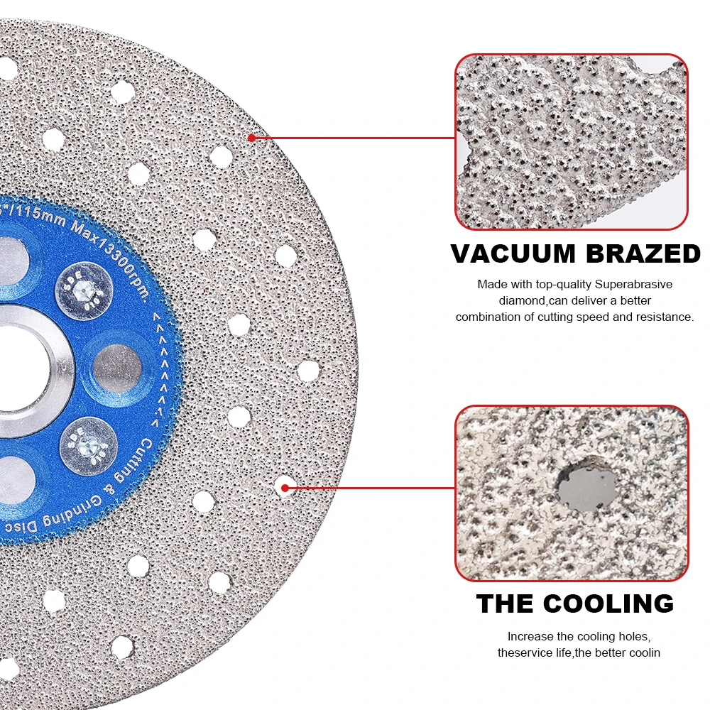 Dia 105mm-125mm Double Sided Vacuum Brazed Fast Cutting Shaping Grinding Wheel With Removable Flange For Cutting Granite Marble
