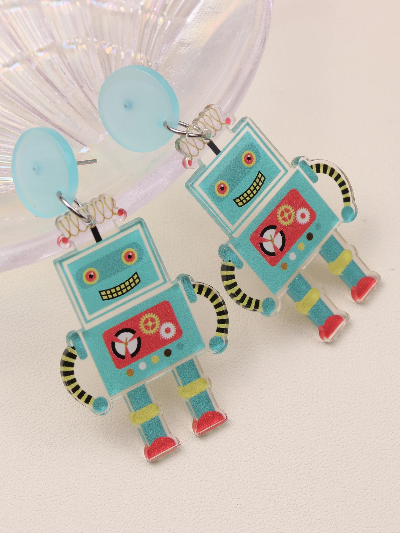 Korean cartoon dinosaur earrings fun robot acrylic accessories 2024 women\'s simple cute style a pair of jewelry earrings