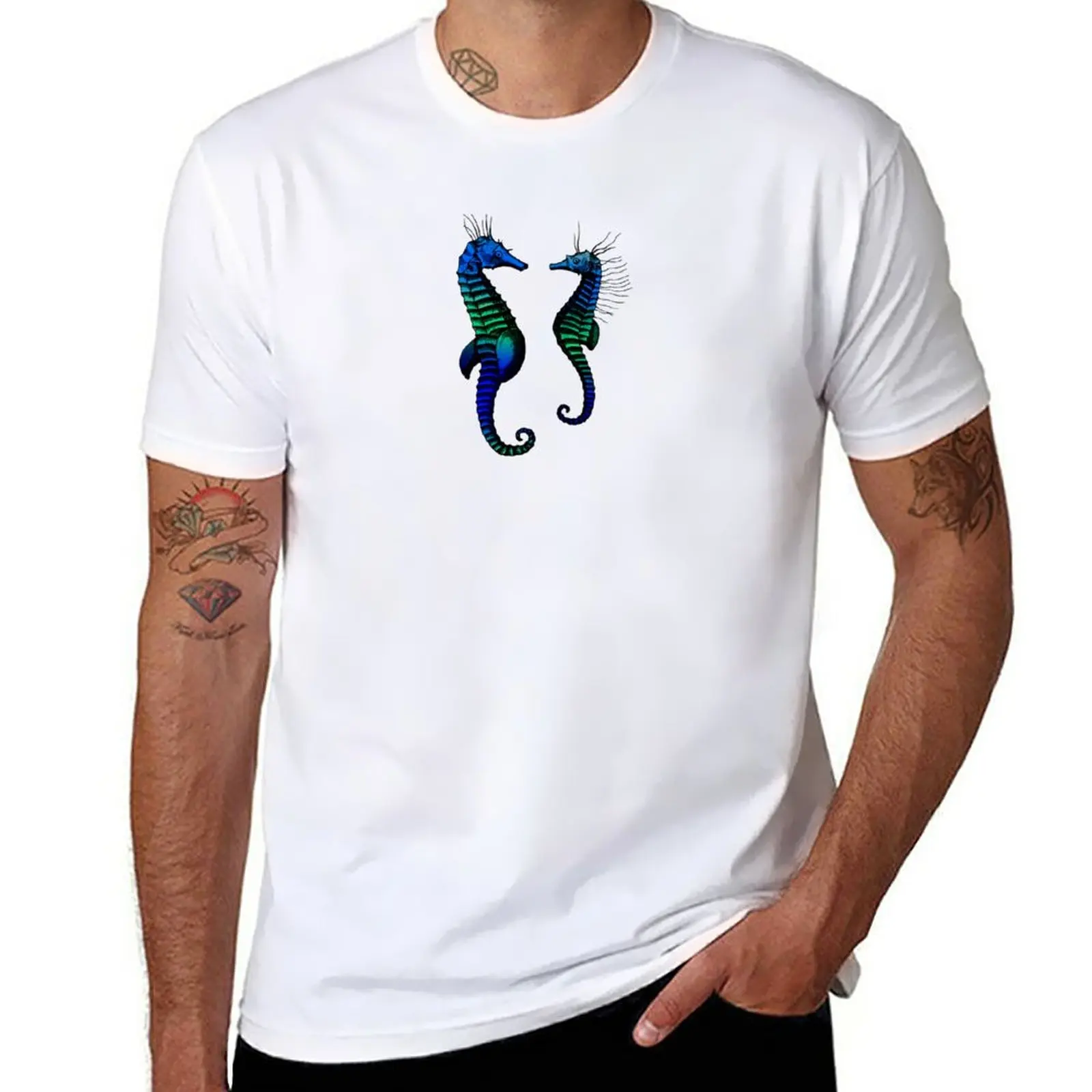 New Seahorses by Linea Mallette. Male and female couple of seahorses, enhanced colours. T-Shirt