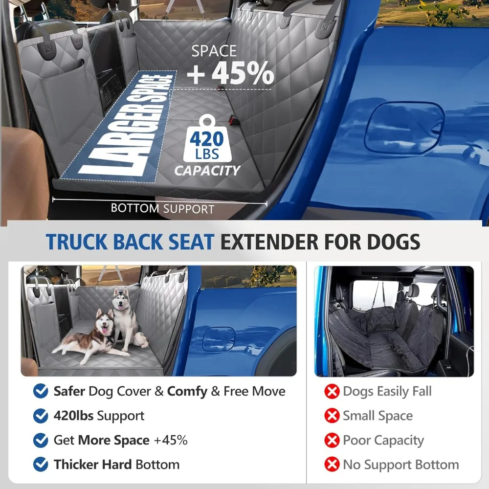

XL Truck Back Seat Extender for Dogs, Dog Cover Back Supports 420lbs, Hard Bottom Pet Covers for Crew Cab Trucks