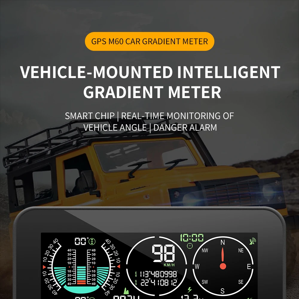 M60 Digitaler Geschwindigkeits- und Neigungsmesser Inclinometer M50 mit GPS-Tachometer und Kompass für Offroad-Zubehör 4x4 Bordcomputer – Detail 1