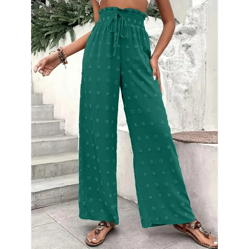 กางเกงขายาวทรงหลวมเอวสูงสำหรับผู้หญิงไซส์ใหญ่ แฟชั่นลำลองสีพื้น เสื้อผ้าผู้หญิงสุดหรู