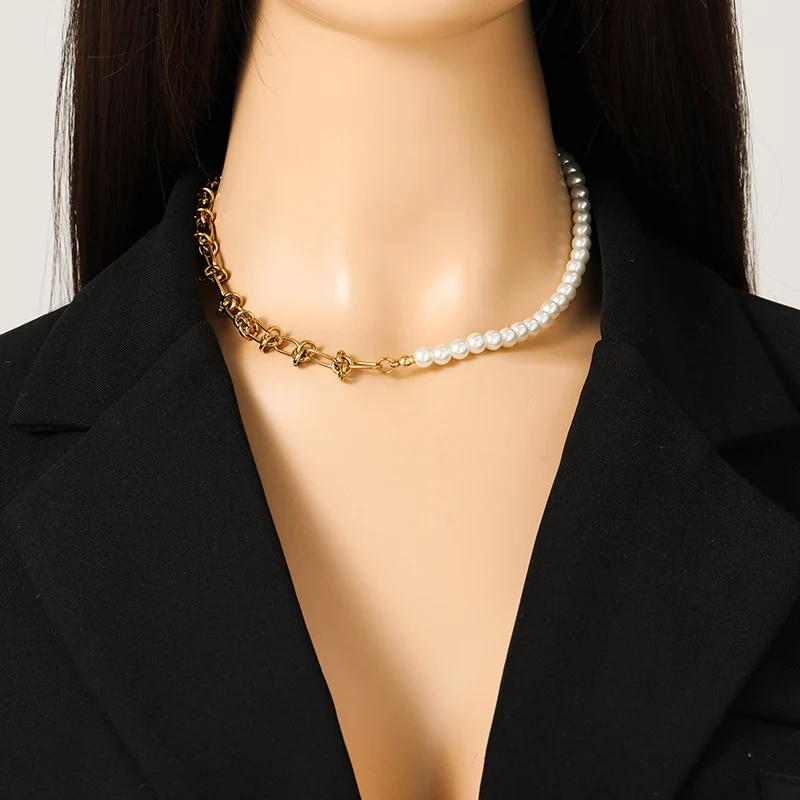 EILIECK 316L Edelstahl Asymmetrisches Perlenketten-Halsketten-Armband-Set für Damen, Modisches Silberfarbenes Wasserdichtes Schmuckgeschenk – Detail 10