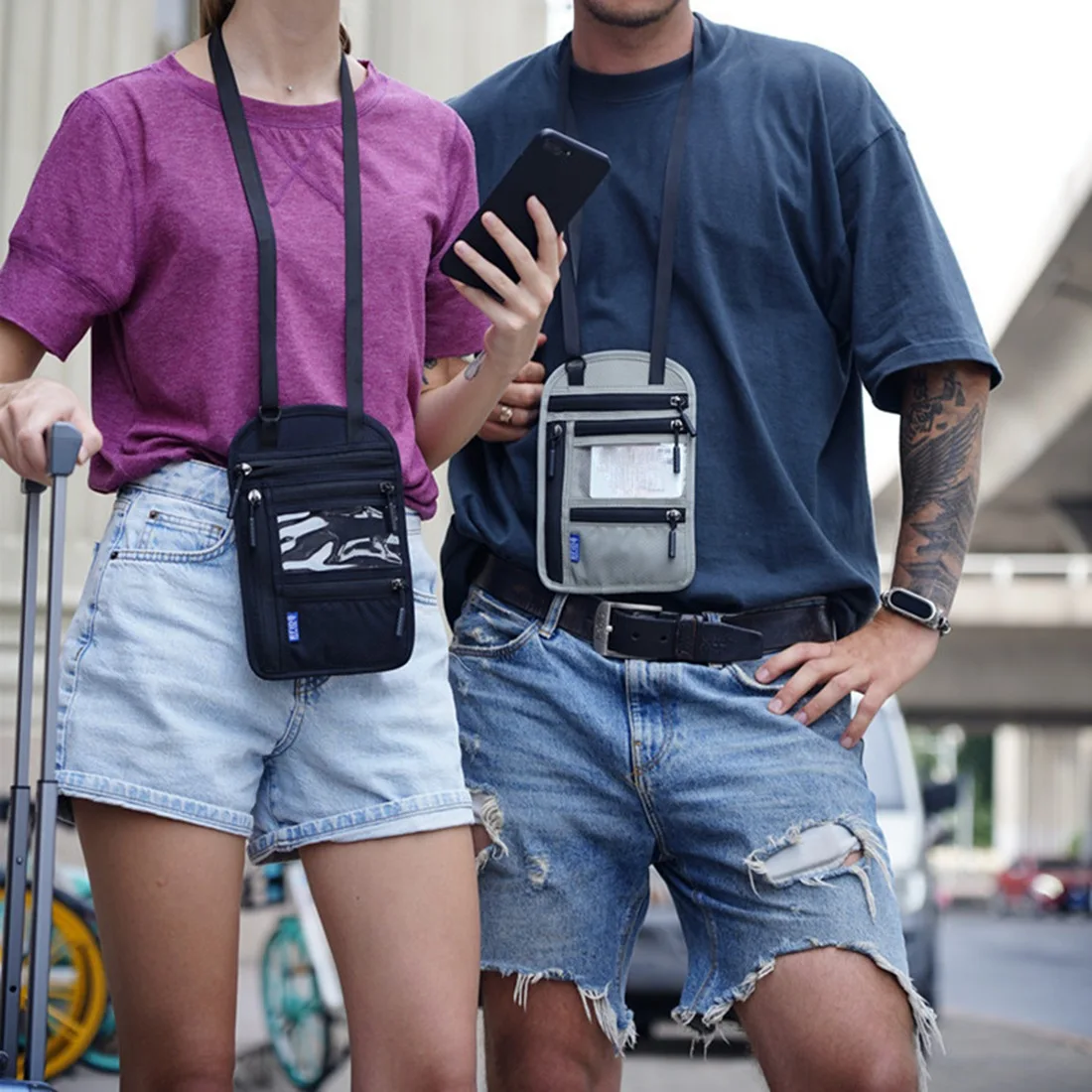 Reishals Portemonnee Zakje Met Rfid-Blokkering Paspoorthoes Houder Document Organizer Kaart Mobiele Telefoon Tas A