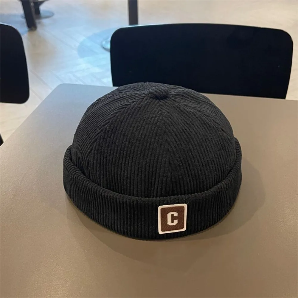 

New Corduroy Brimless Hat Solid Color Adjustable Design Kids Docker Cap Warm Fabric C Letter Hip Hop Hat Autumn Winter
