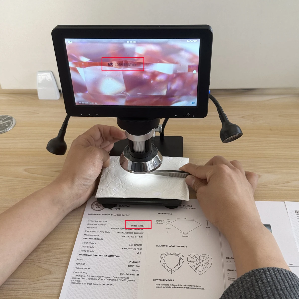 مختبر على شكل قلب وردي مكون من الماس VS1/VS2 الماس فضفاض يتوهم الوردي IGI شهادة الماس للمجوهرات المصنوعة
