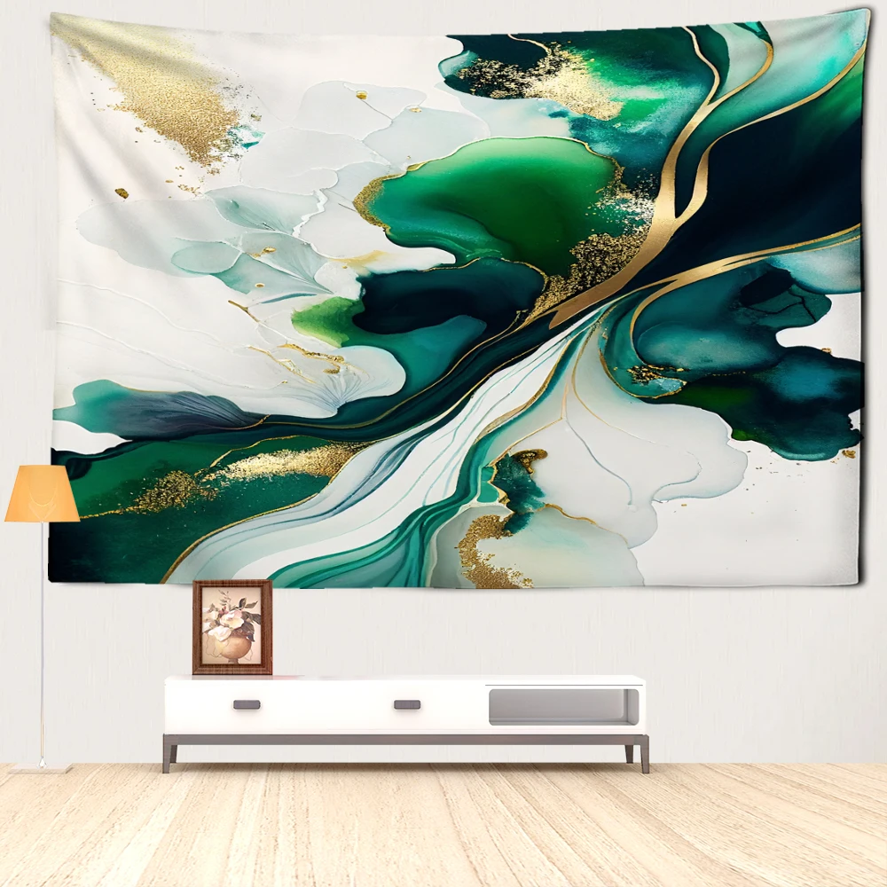 Green Gilded Painted Tapestry Wall Hanging Minimalist Abstract Art Bohemian Dormitory Living Room Home Decor Background Cloth